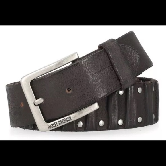 ✔️HARLEY DAVIDSON MENS STUDDED AND RIBBED LEATHER BELT - Picture 1 of 9